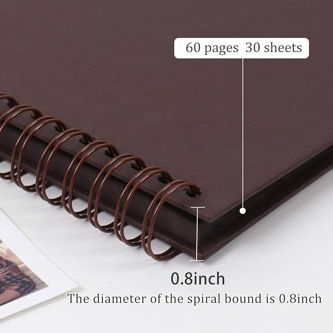 RECUTMS 12x12 Scrapbook 60 Page Kraft Paper DIY Travel Kids Album Coffee | - Image 4