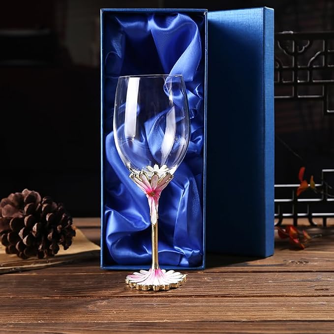 Simcat Handmade Painted Enamel Flower Glass Wine Glasses Transparent Refined by Simcat