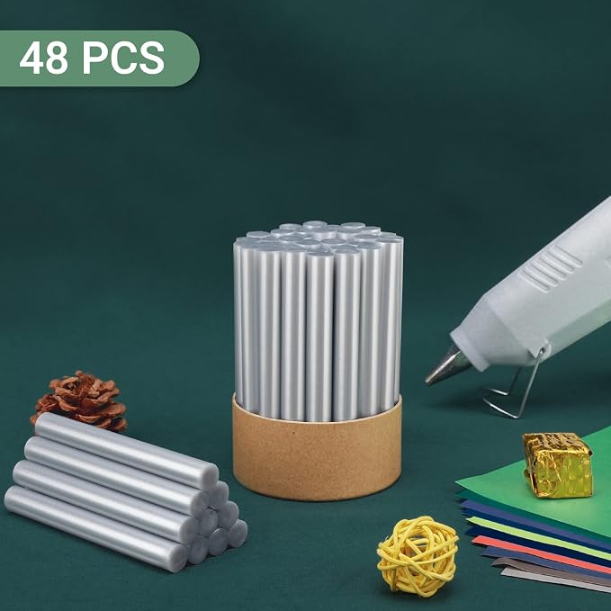 Metallic Silver Hot Glue Sticks, Manarty 48 PCS Full Size Hot Melt Glue Sticks - Image 7
