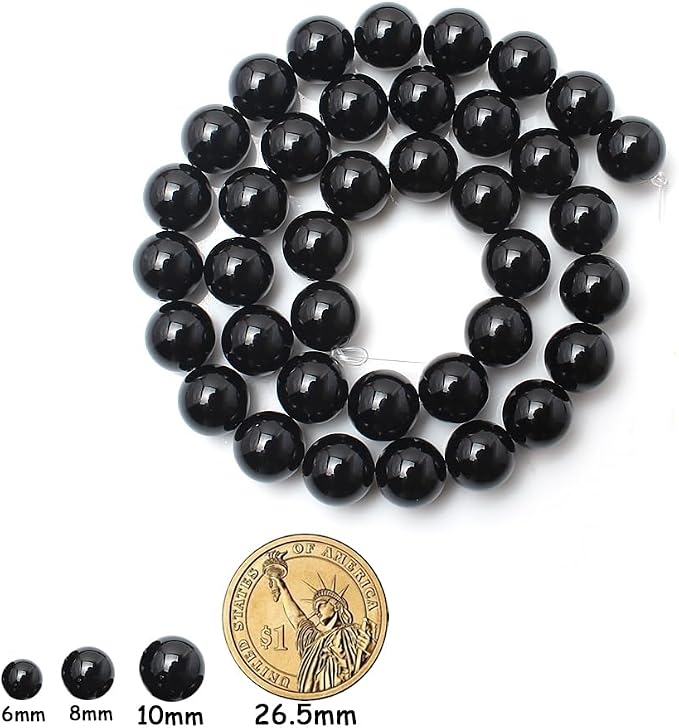 35pcs Round Loose Polish Black Agate Beads - Image 2