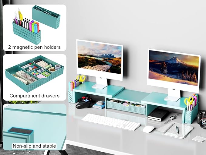 Spacrea Metal Desk Organizers and Accessories, Dual Monitor Stand Riser - Image 6