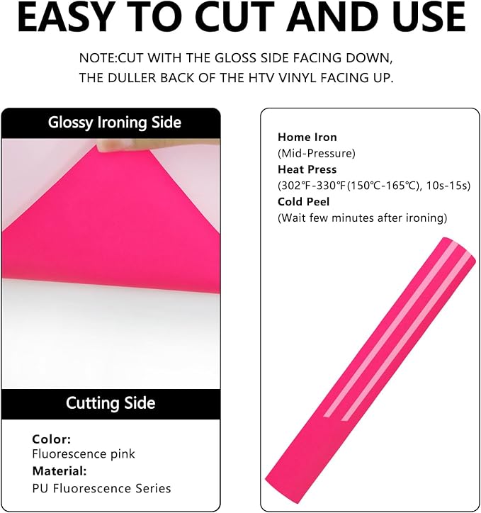 FUNKAKA Fluorescent Pink HTV Heat Transfer Vinyl Rolls - Image 2