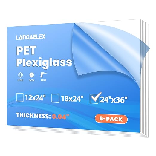 6 Pack of PET/Plexiglass Sheets 24x36-0.04" Clear Plastic Sheet Panels by Langaelex