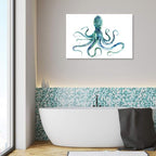 JAPO ART Blue Octopus Bathroom Decor Canvas Wall Art by Edward Selkirk Coastal - Image 5