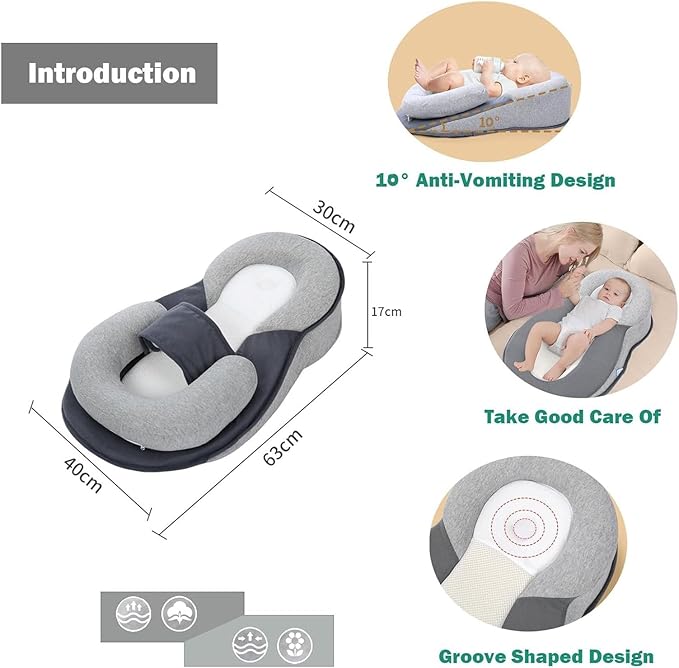 Baby Wedge Pillow - Acid Reflux Pillow, Multi-Purpose Feeding Pillow, Reflux Pillow for Baby to Reduce Spit-Up & Digestive Discomfort