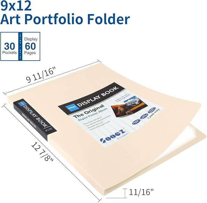Sooez 30-Pocket Binder with Plastic Sleeves 9x12, Heavy Duty Art Portfolio - Image 2