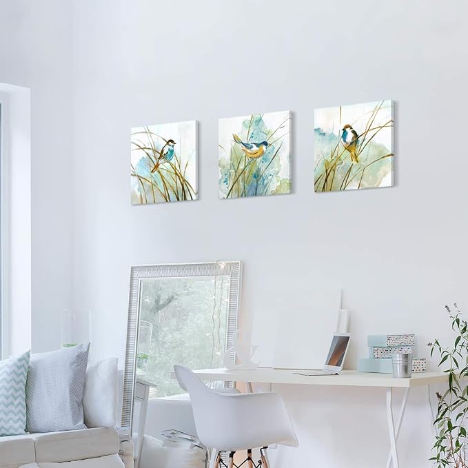 Abstract Birds Canvas Wall Art: Colorful Birds in Grass Artwork Animal Painting - Image 5