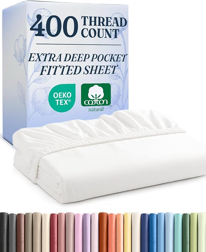 Extra Deep King 400 Thread Count Cotton Fitted Sheet by CGKUnlimited
