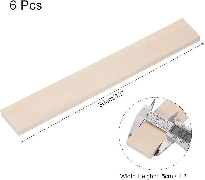 MECCANIXITY 6pcs Wood Sticks, 3/8"x 1.8" x 12" Rectangle Wooden Cube Wood - Image 2