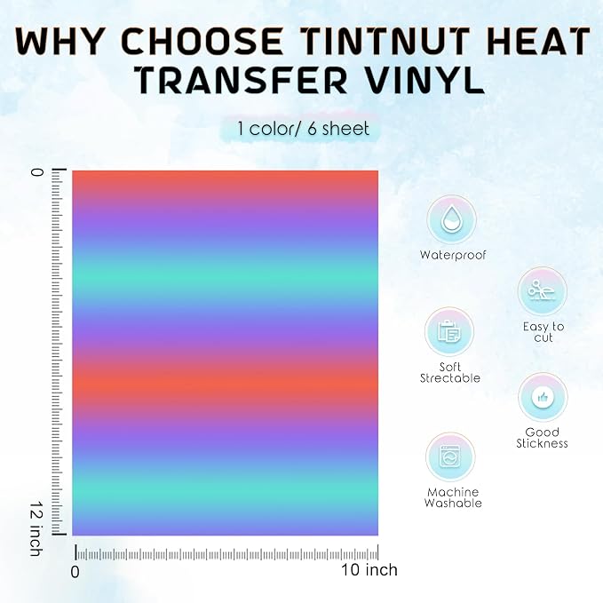 Tintnut Purple Blue Gradient Heat Transfer Vinyl, Ombre pattern, PU HTV Sheets - Image 3