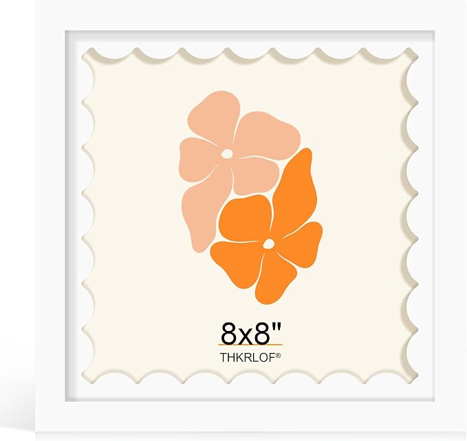 8x8 Picture Frame with Wavy Mat, Wooden Real Glass 8 x 8 Photo Frame by THKRLOF
