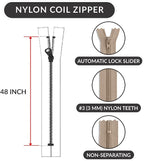 48 Inch Nylon Coil Zipper Light Beige Color, Non Separating Closed-End Sewing - Image 2