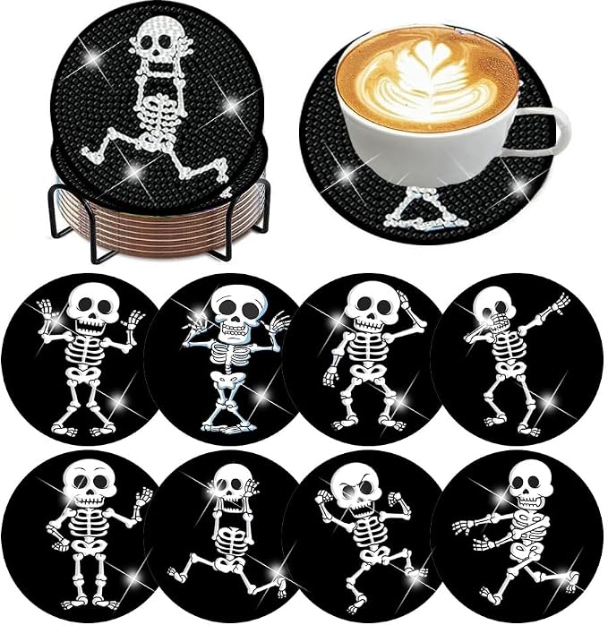 ijbnhd 8 PCS Skull Diamond Art Coasters 4X4inch | Skull Diamond Painting by ijbnhd