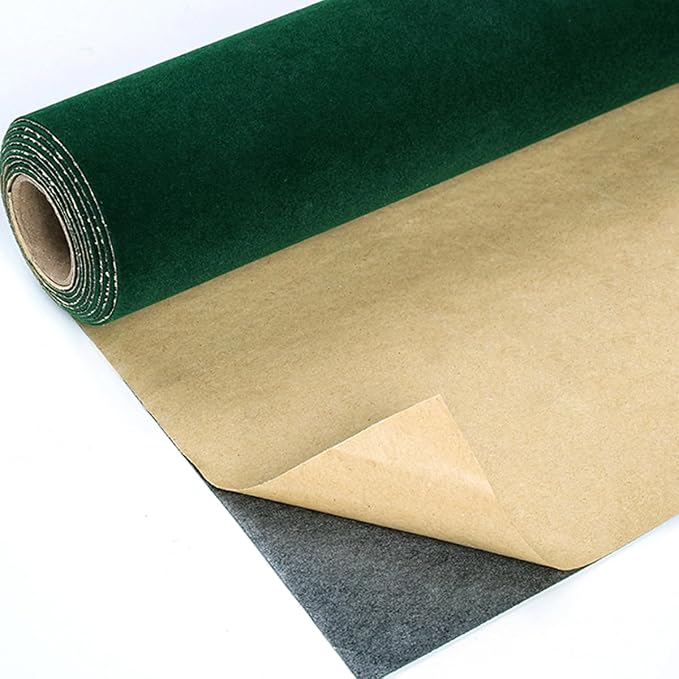 Green Self Adhesive Plush Velvet Fabric Sheets Velvet Flock Paper Roll Soft by AINITAOCOM