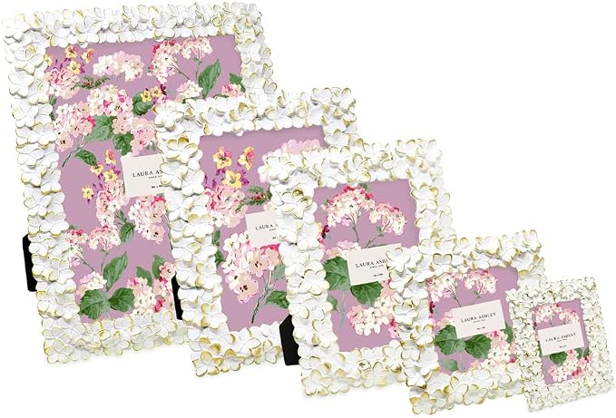 Laura Ashley 4x6 White & Gold Flower Textured Hand-Crafted Resin Picture Frame - Image 6