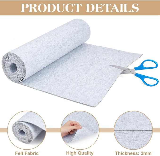 BENECREAT 118x15.75 Inch Light Grey Felt Roll, 2mm Thick Craft Felt Fabric Soft - Image 4