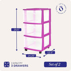 HOMZ 2-Pack Drawer Tower, 3-Tier Clear Plastic Storage Organizer Cart, and - Image 3