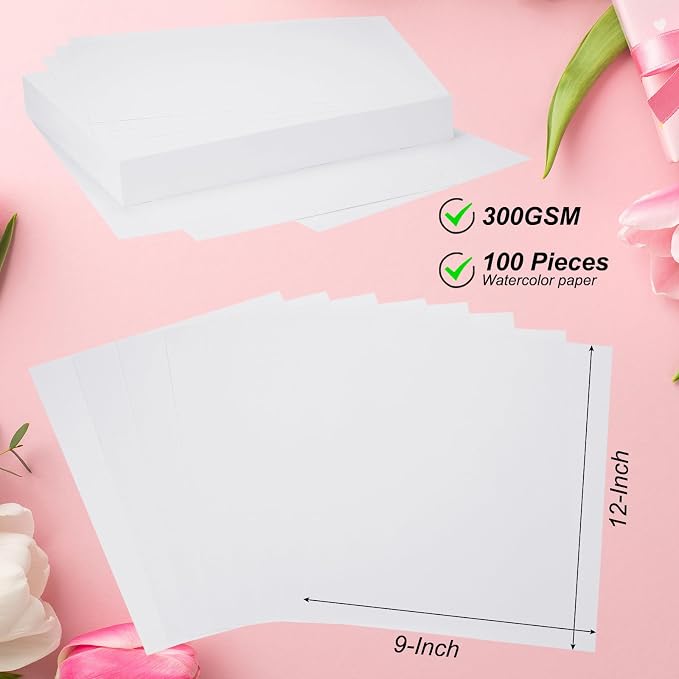 PATIKIL 100 Pcs Pure Cotton Watercolor Paper 140lb/300 GSM Water Coloring Paint - Image 2