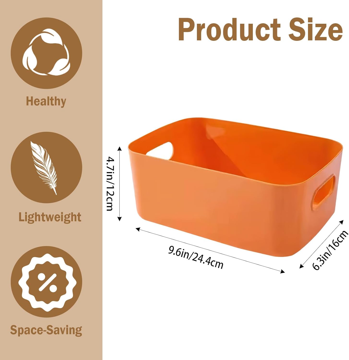 COVRA 2-Pack Plastic Storage Bins, Small Storage Baskets, Organizers for Home & Office, 9.6 x 6.3 x 4.7 Inches (Orange)