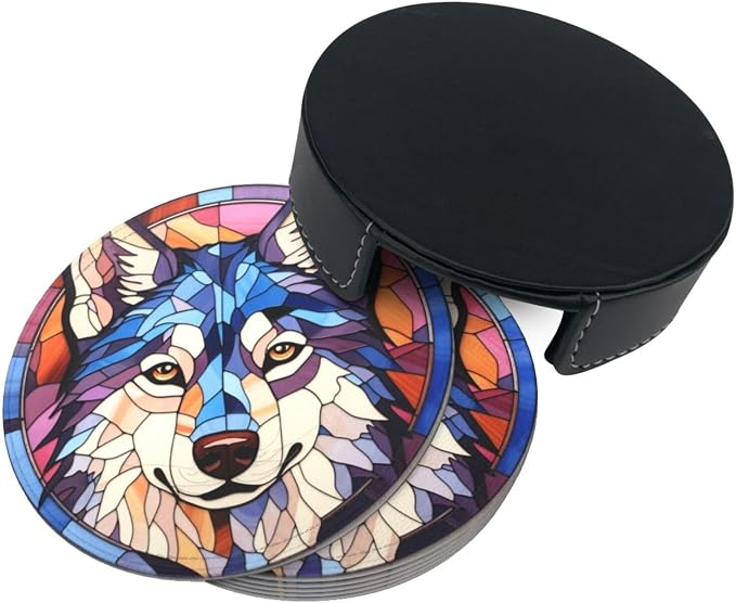 Drink Coaster Set of 6, Siberian Husky Dog Mom Lover Gift, Leather Drink - Image 9