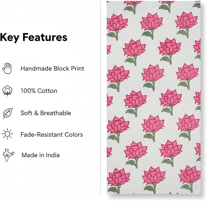 E-Tailor® Hand-Block Printed Pre-Cut Floral Cotton Fabric - Image 3