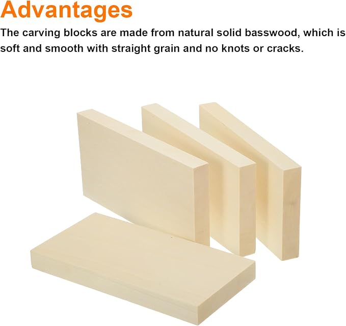 MECCANIXITY 4Pcs Basswood Carving Block, 0.8"x4"x8" Square Wooden Dowels Blocks - Image 3