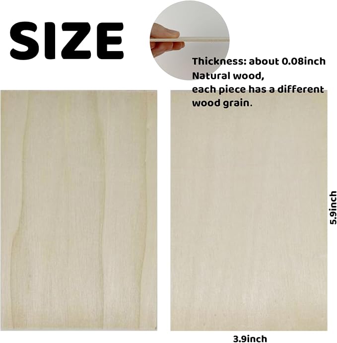 MUXGOA 20 Pcs Poplar Plywood Sheets, Unfinished Thin Wood Sheet - Image 2