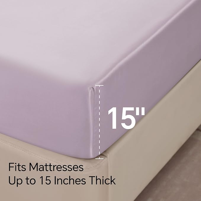 BEDELITE Satin Sheets Queen Size Bed Set, Luxury Soft Lavender Silky Sheets - Image 6