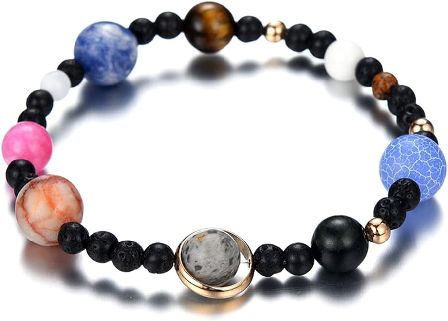 Women Stone Bead Charm Bracelet Universe Galaxy the Eight Planets Nine Planets by MENGLINA