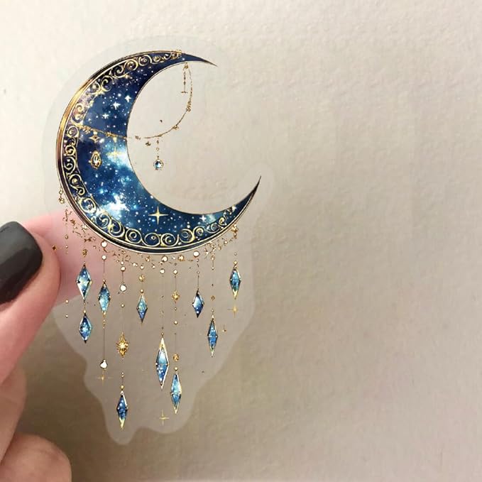 50PCS Dreamy Moon Crystal Gem Scrapbook Stickers – Clear Celestial Vinyl Decals - Image 3