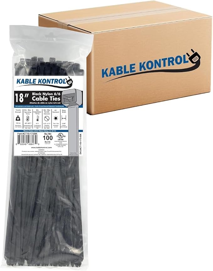 Kable Kontrol Cable Zip Ties Black 1, 175 Lbs Tensile Strength, Bulk Pack by KABLEKONTROL%C2%AE