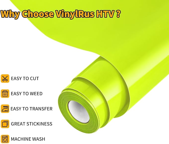 VinylRus Heat Transfer Vinyl-12” x 20ft Neon Yellow Iron on Vinyl Roll - Image 3