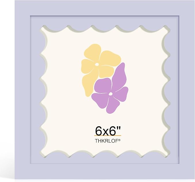 6x6 Picture Frame with Wavy Mat, Wooden Real Glass 6 x 6 Photo Frame by THKRLOF