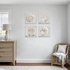 JAPO ART White Sea Shells Pictures Coral Wall Decor Beach Canvas Wall Art - Image 3