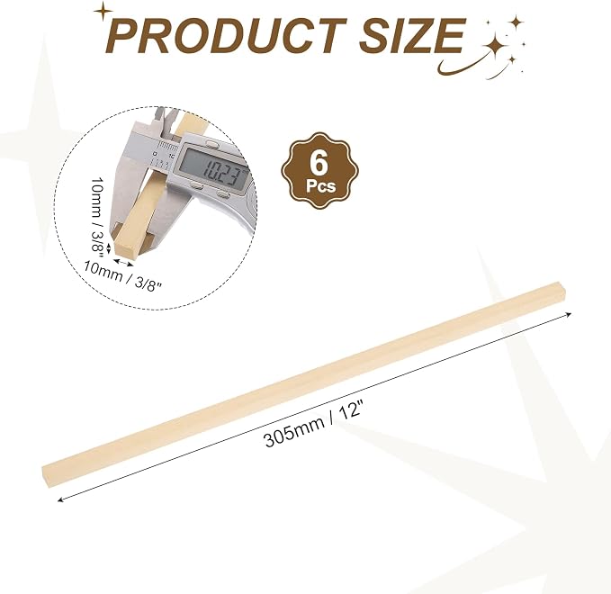 MECCANIXITY 6Pcs Basswood Sticks, 3/8" x 3/8" x 12" Square Wooden Dowel Rods - Image 2