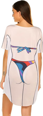 Ekouaer Women's Bikini Shirt Cover Up Short Sleeve Cute Bikini Print Cover-Up - Image 2