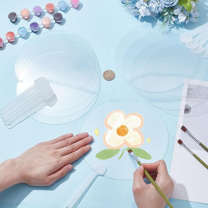 10Pcs Plastic Round Hand Fan Blank Hand Fans Bulk Summer Clear Transparent PVC - Image 3