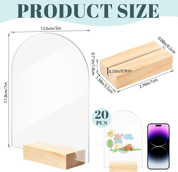 Bercoor 20 Pack 5x7 Inch Blank Clear Arch Acrylic Sign - Image 2