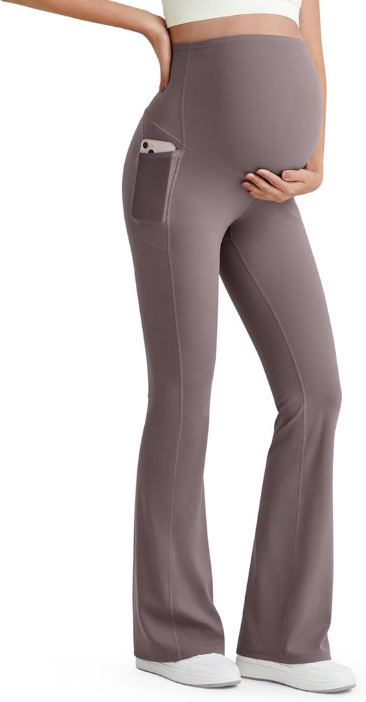 G4Free BareFeel Maternity Flare Leggings with Pockets Over The Belly Stretchy Casual Lounge Pregnancy Dress Pants for Work