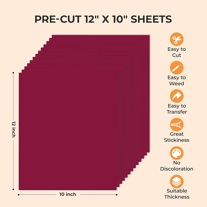 HTVRONT Maroon Heat Transfer Vinyl, 13 Pack | Maroon Iron on Vinyl - Image 5