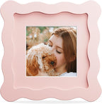 4x4 Picture Frame with Mat for 3x3, Wavy Edge Wooden Real Glass Photo Frame for by THKRLOF
