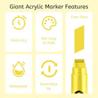 BIGTHUMB 3 Pcs Yellow Jumbo Permanent Markers: 15mm Wide Tip Thick Acrylic - Image 3
