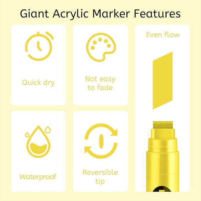 BIGTHUMB 3 Pcs Yellow Jumbo Permanent Markers: 15mm Wide Tip Thick Acrylic - Image 3