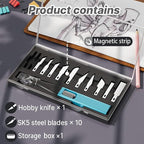 Precision Craft Knife Set – 10 Carbon Steel Blades, Hidden Blade Storage Handle - Image 3