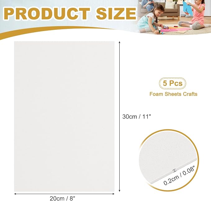 uxcell 5 Pcs White EVA A4 Foam Sheets Crafts, 12 x 8 Inch Foam Paper - Image 2