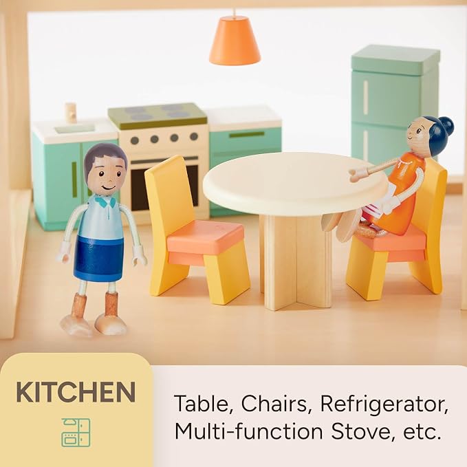 Giant bean 26 Pcs Large Wooden Dollhouse Furniture 5 Set - Image 3
