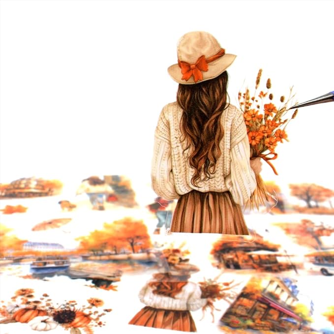 Fall Landscape Pre-Cut Autumn Journal Sticker Book, Transparent PET Watercolor - Image 8