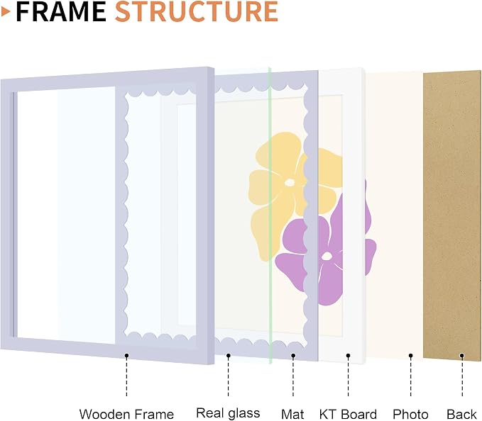 12x12 Picture Frame with Wavy Mat, Wooden Real Glass 12 x 12 Photo Frame - Image 5