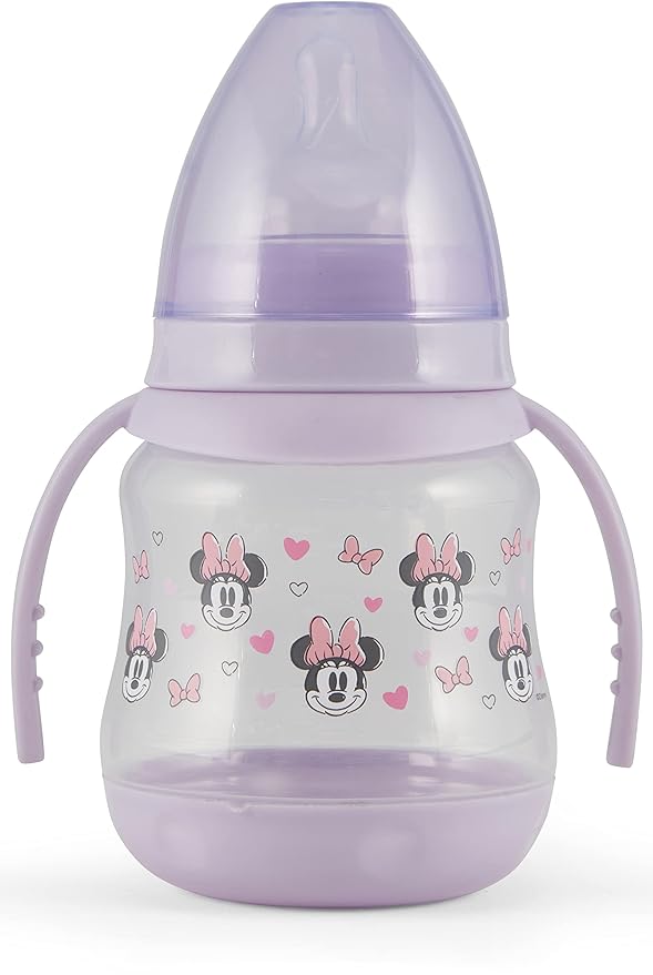 Disney 2 Pack 7 Ounce Baby Bottles with Character Prints and Colored Covers with Double Handle - BPA Free and Easy to Clean