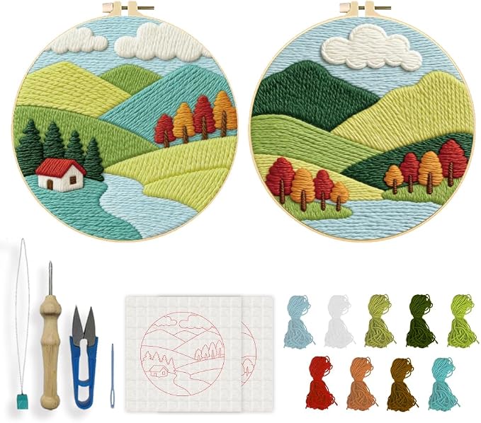 INFUNLY 2 Pcs Forest Valley Punch Needle Embroidery Kit 8.7" DIY Punch by INFUNLY